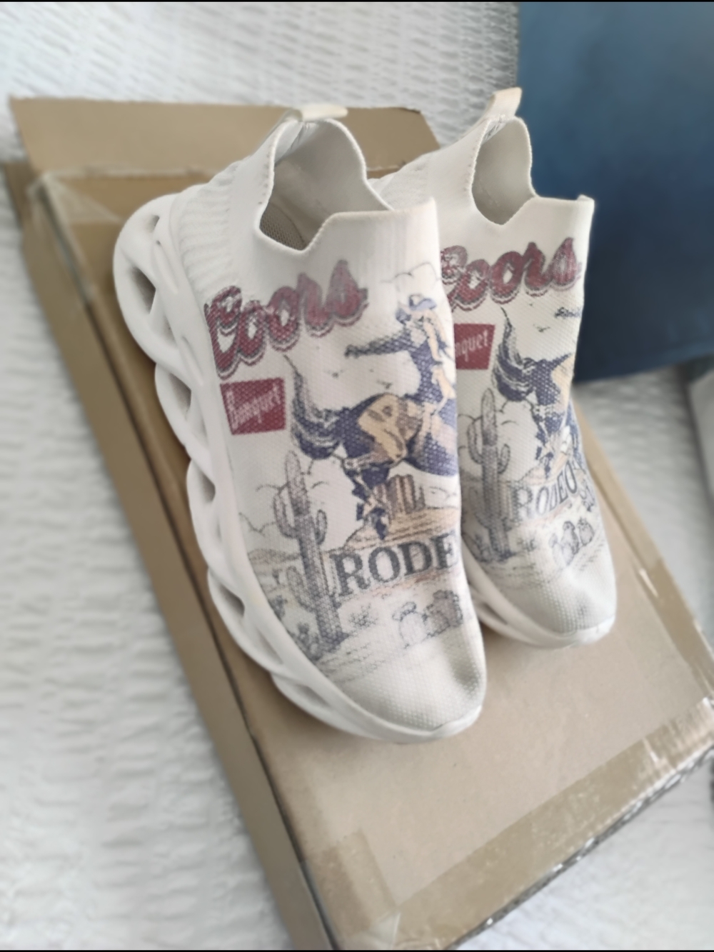 White Slip-On Rodeo Graphic Athletic Sneakers for Women